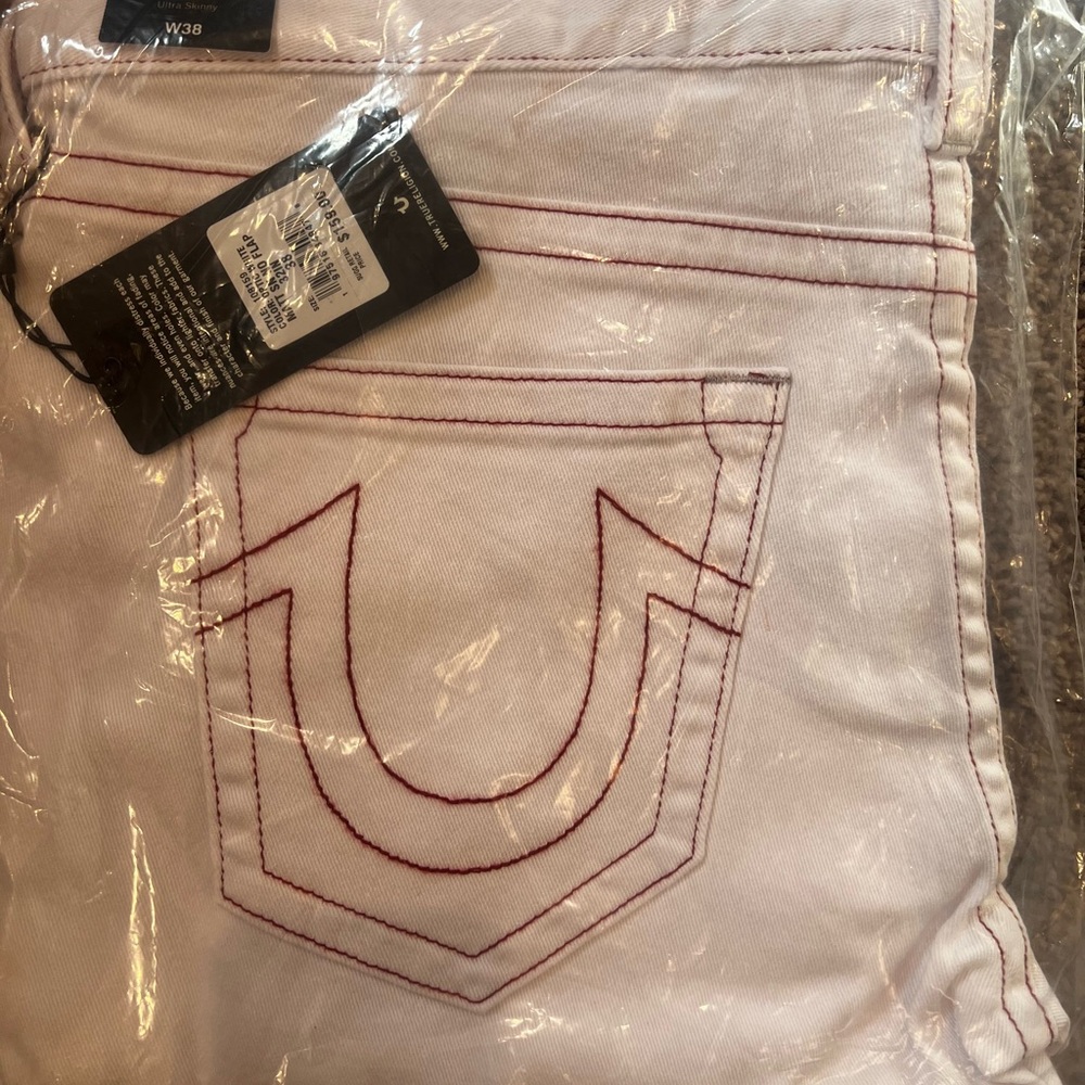 True Religion White Jeans with Red Stitching